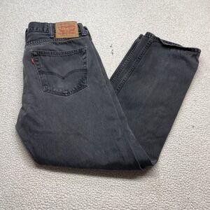Levi Jeans Mens 38x32 Black 505 Regular Fit Straight Leg Faded Denim